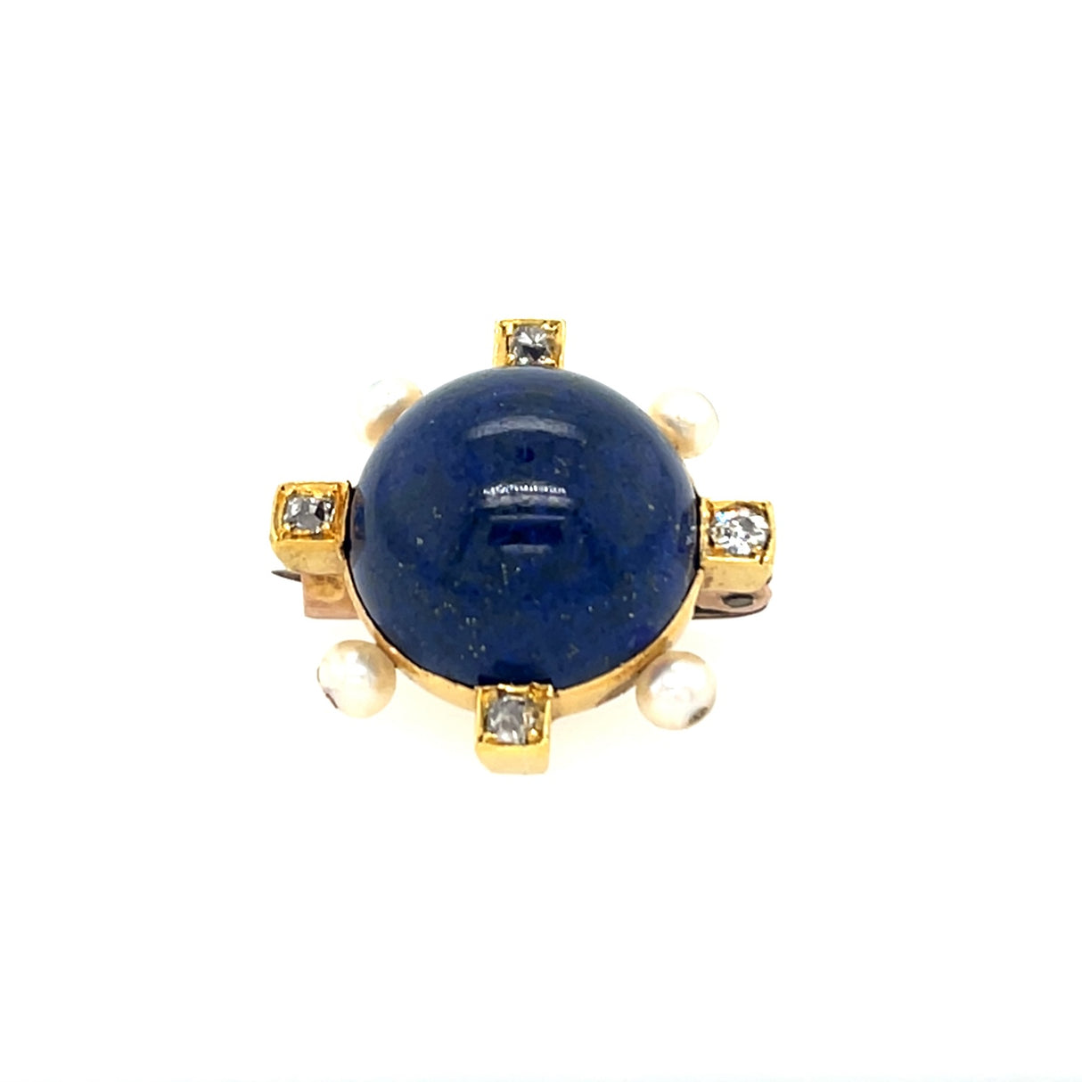 Mid-Century Gold, Lapis Lazuli, Seed Pearl and Diamond Pendant/Brooch