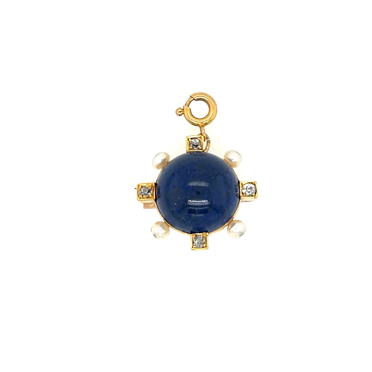 Mid-Century Gold, Lapis Lazuli, Seed Pearl and Diamond Pendant/Brooch