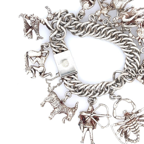 Chunky Silver Link Charm Bracelet with Zodiac Charms