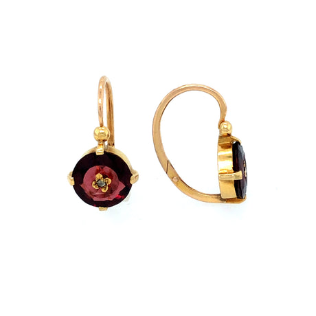 14K Gold, Garnet and Diamond Dormeuse Earrings The Vintage Jewellery Company