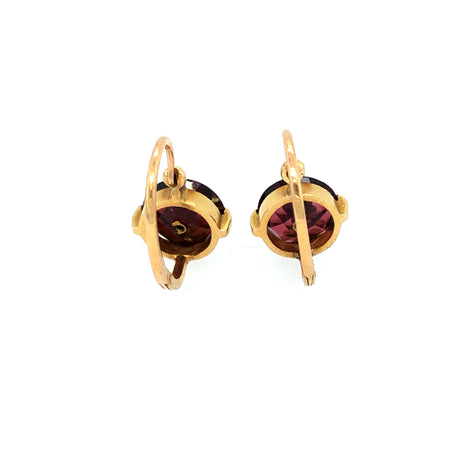 14K Gold, Garnet and Diamond Dormeuse Earrings The Vintage Jewellery Company