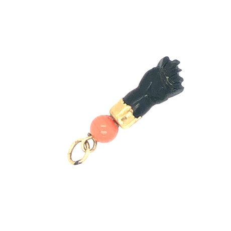 14ct Gold, Oynx &  Coral Figa Hand Pendant