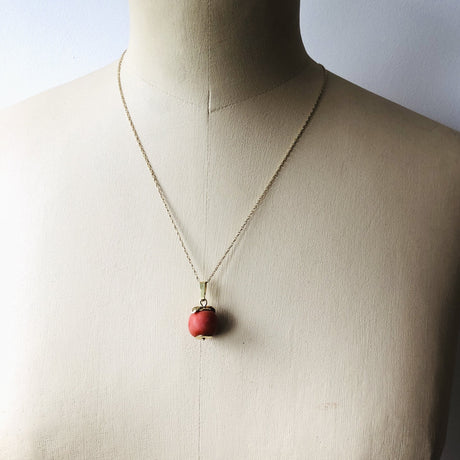 14k Gold "Apple" Pendant with Red Coral The Vintage Jewellery Company