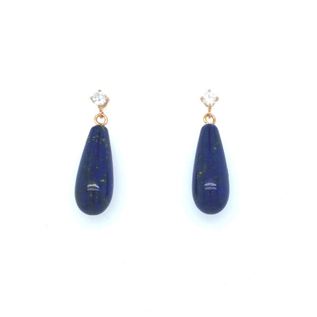 18k Rose Gold, Lapis Lazuli and Diamond Drop Vintage Earrings The Vintage Jewellery Company