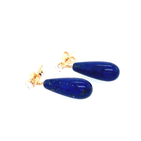 18k Rose Gold, Lapis Lazuli and Diamond Drop Vintage Earrings The Vintage Jewellery Company