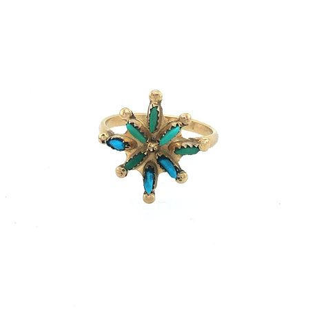 18k gold vintage ring  with a turquoise set star The Vintage Jewellery Company