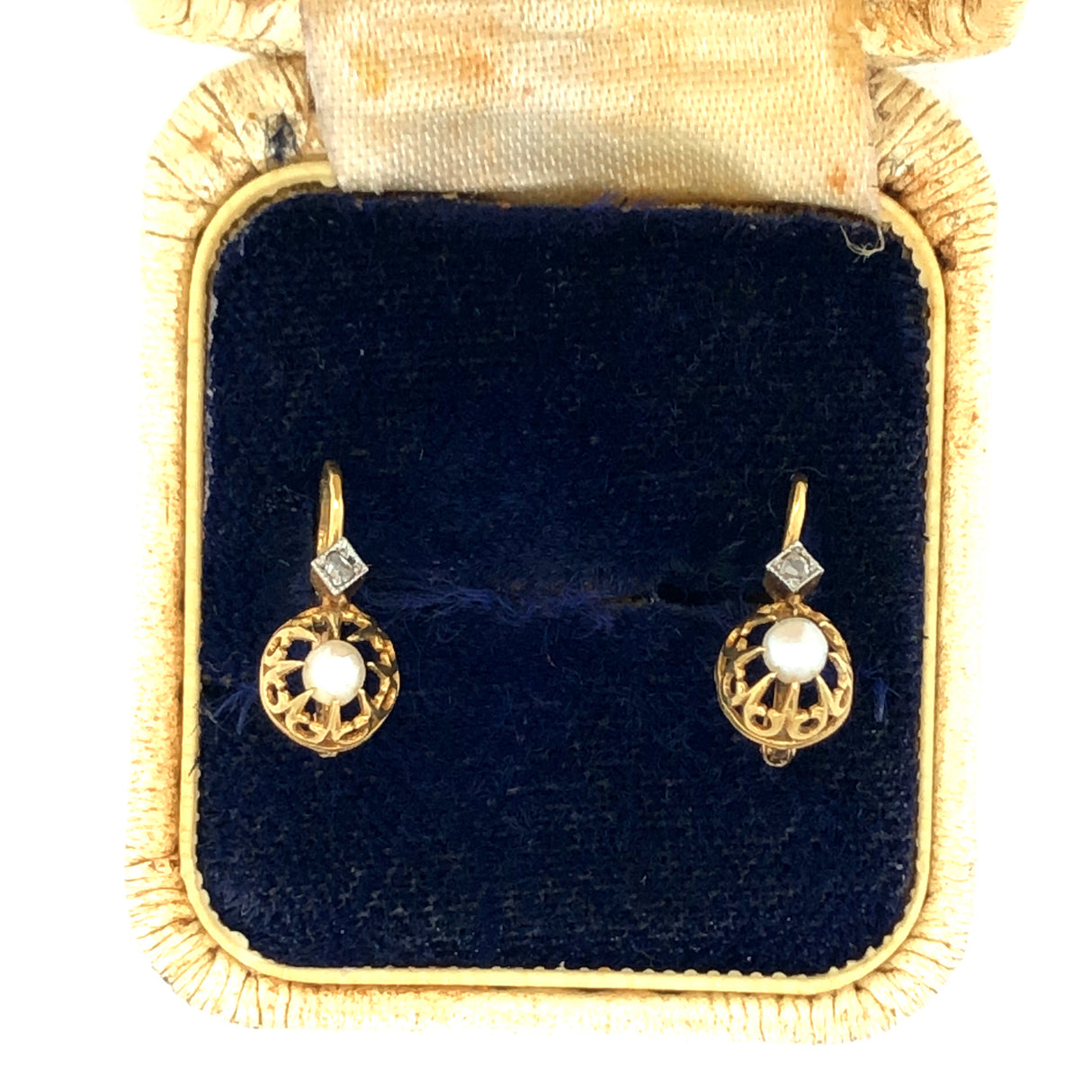 18k Gold, Pearl and Diamond Dormeuse Earrings