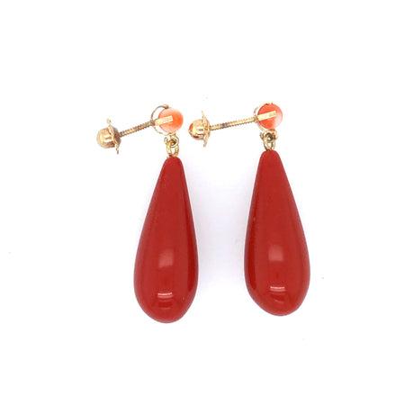 1930s Coral and 18k Gold Drop Earrings The Vintage Jewellery Company