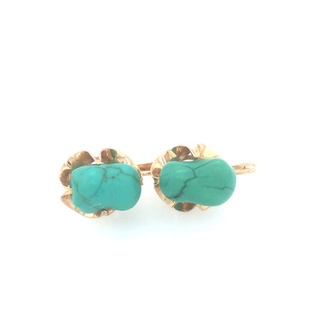 1940s oversized 9k gold and turquoise vintage earrings The Vintage Jewellery Company