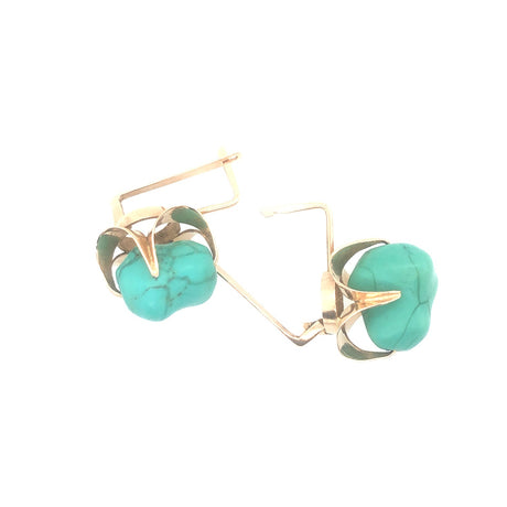 1940s oversized 9k gold and turquoise vintage earrings The Vintage Jewellery Company