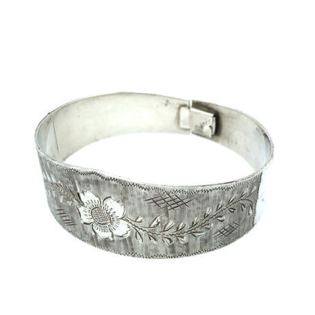 1960's Engraved Silver Hinged Cuff Bangle The Vintage Jewellery Company