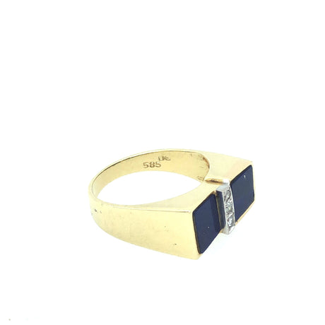 1970s 14ct Gold Lapis Lazuli & Diamond Dress Ring The Vintage Jewellery Company