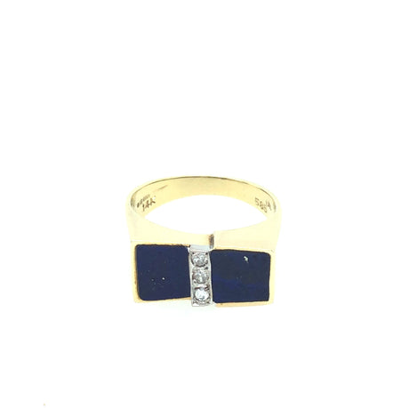 1970s 14ct Gold Lapis Lazuli & Diamond Dress Ring The Vintage Jewellery Company