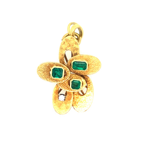 1970s 18ct Gold, Emerald and Diamond Abstract Pendant