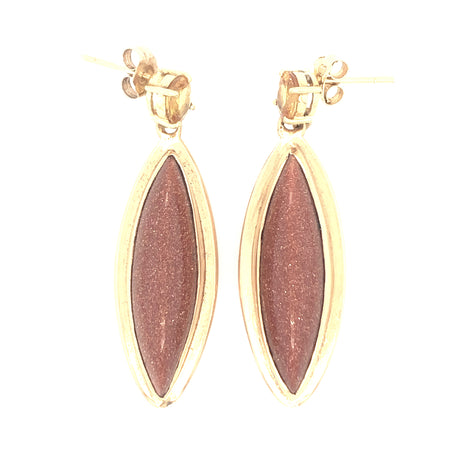 Vintage 18ct Gold, Sunstone and Diamond Drop Earrings