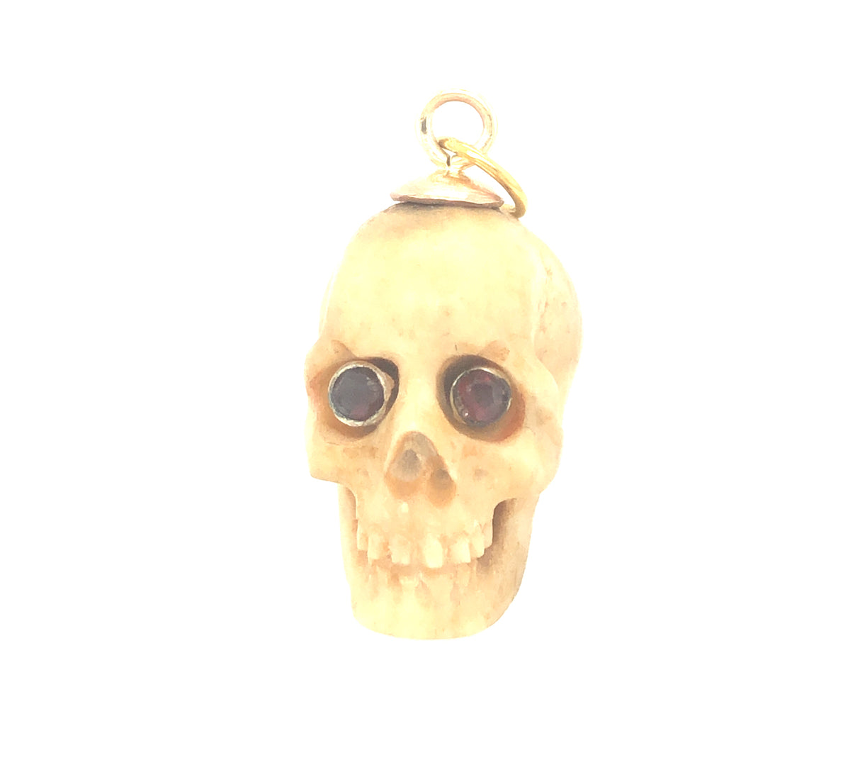 Victorian Carved Bone Skull Pendant with Garnet Eyes The Vintage Jewellery Company