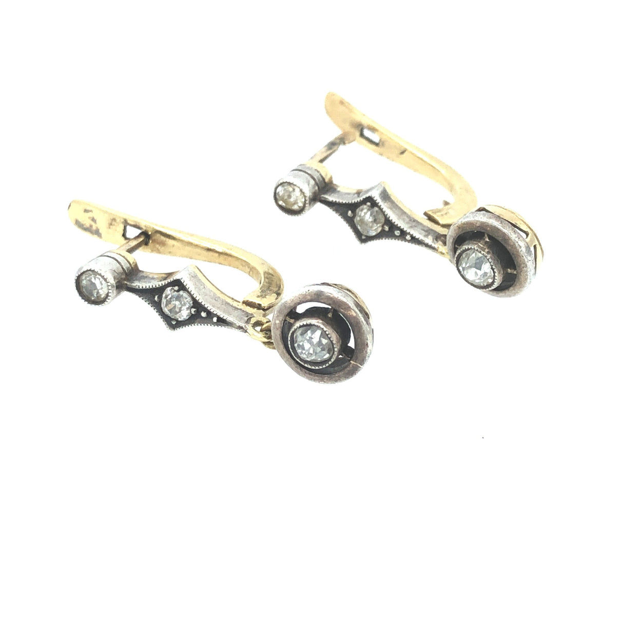 Art Deco 18K Gold, Platinum and Diamond Drop Earrings The Vintage Jewellery Company