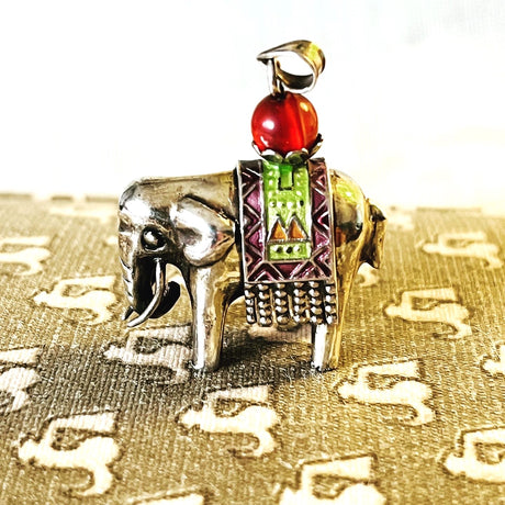 Art Deco Silver & Enamel Vintage Elephant Pendant