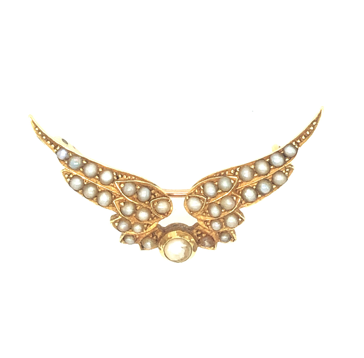 Early 20th Gold & Split Pearl Wings Brooch