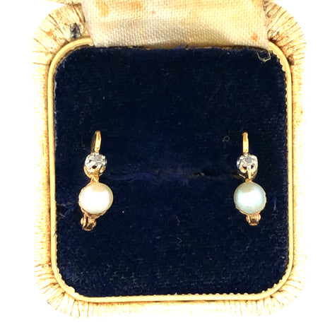 18k Gold, Pearl and Diamond Dormeuse Earrings