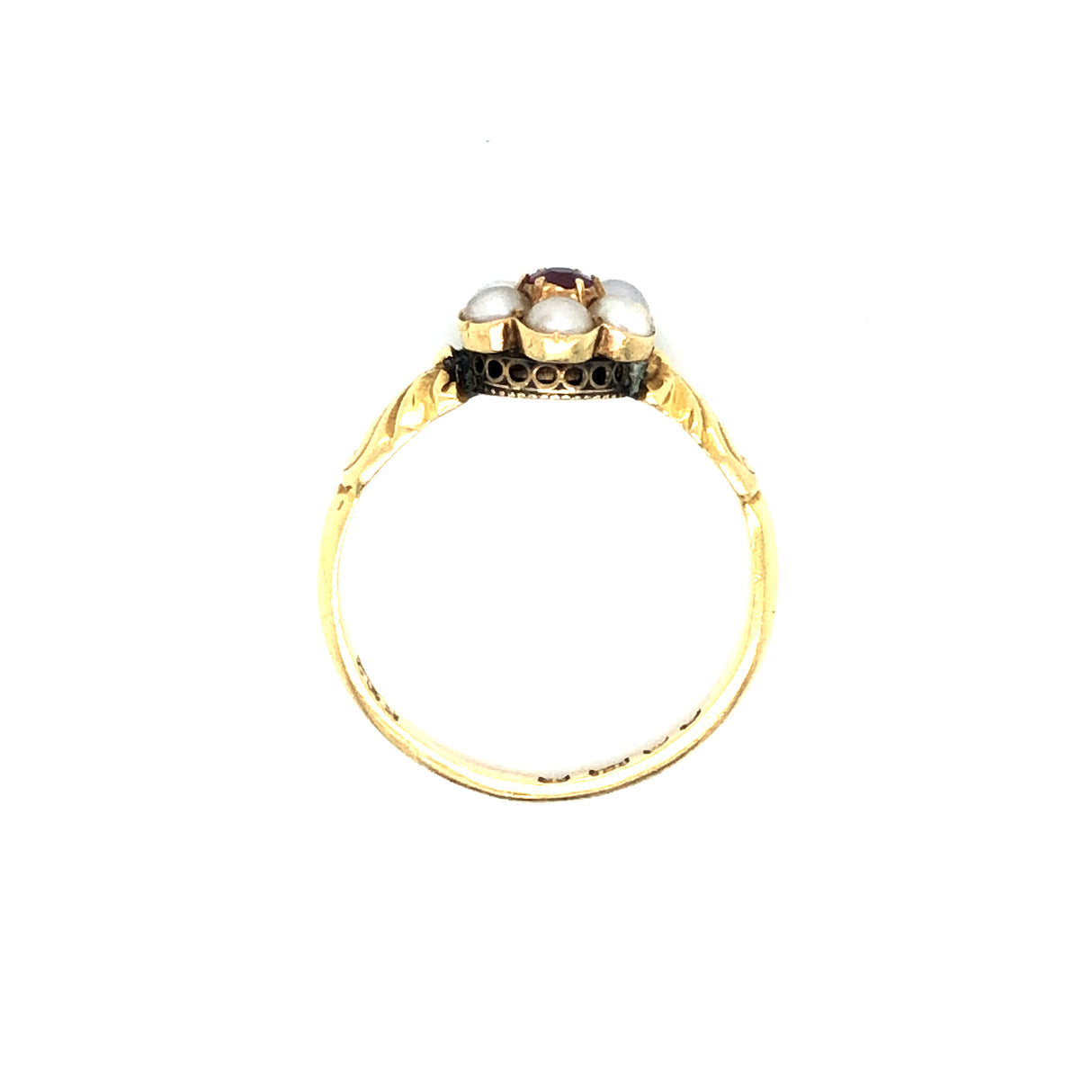 Victorian 18ct Gold, Ruby & Seed Pearl Cluster Ring