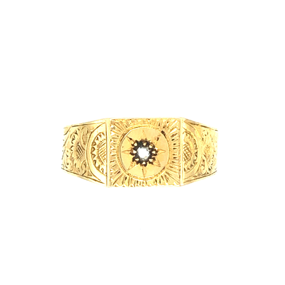 Victorian Gold Engraved Ring with Central Diamond