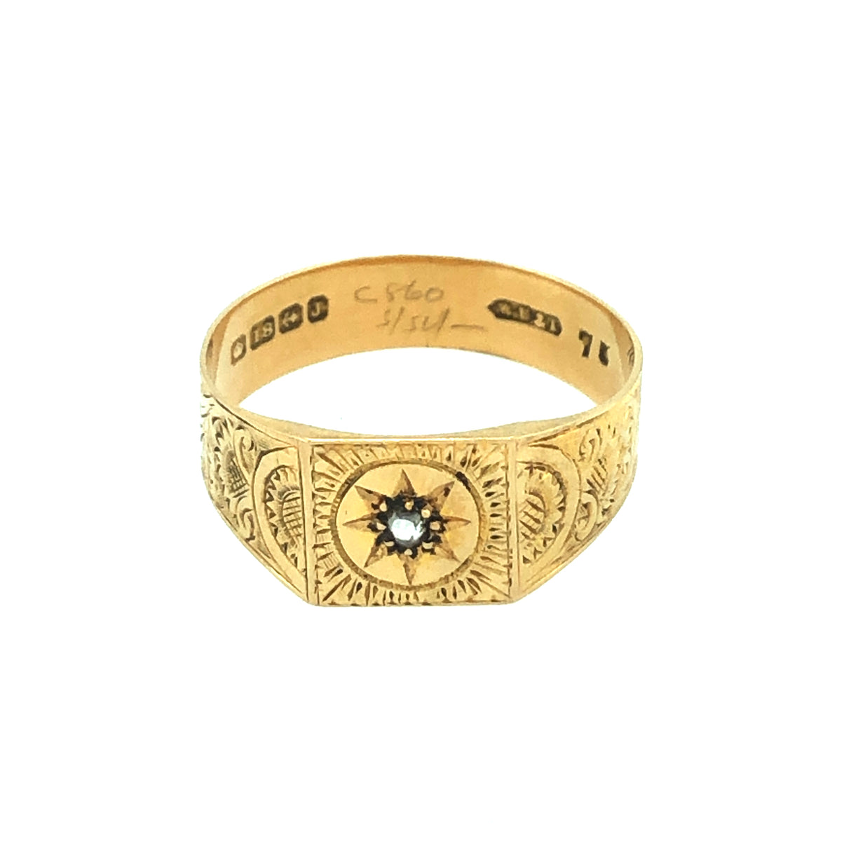 Victorian Gold Engraved Ring with Central Diamond