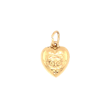 Vintage 1970s 9ct Engrave Puffy Gold Heart Pendant