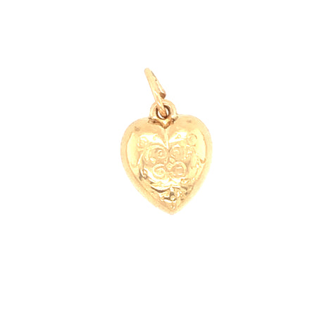 Vintage 1970s 9ct Engrave Puffy Gold Heart Pendant